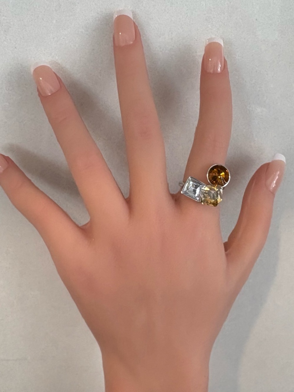 Multi-Stone Crystal Statement Ring /
Citrine & Champagne Geometric Scarf Slide